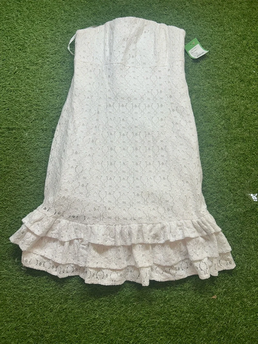 Lilly Pulitzer Franco Lace White Petal Pusher Ruffle Tie Back Strapless Dress - Picture 6 of 11